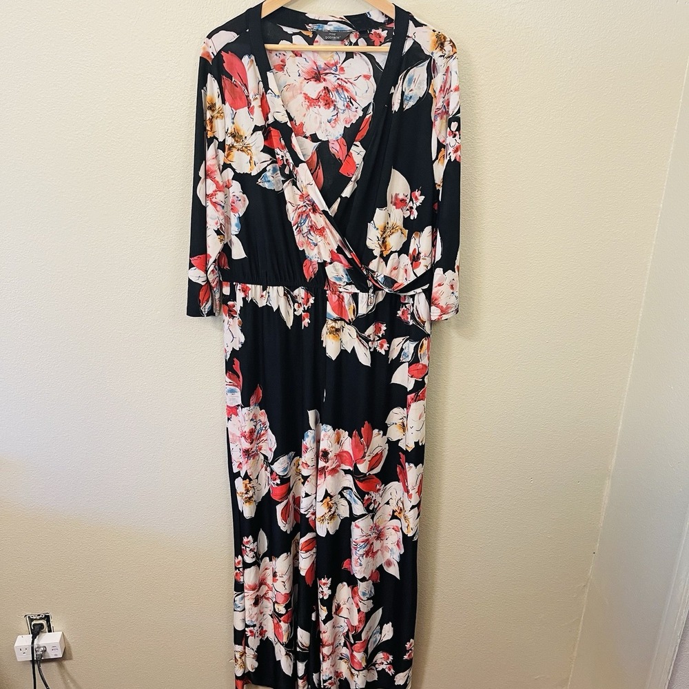 Mlle Gabrielle Maximalist Floral Jumpsuit Semi Sheer Romantic Wide Leg Boho 2X